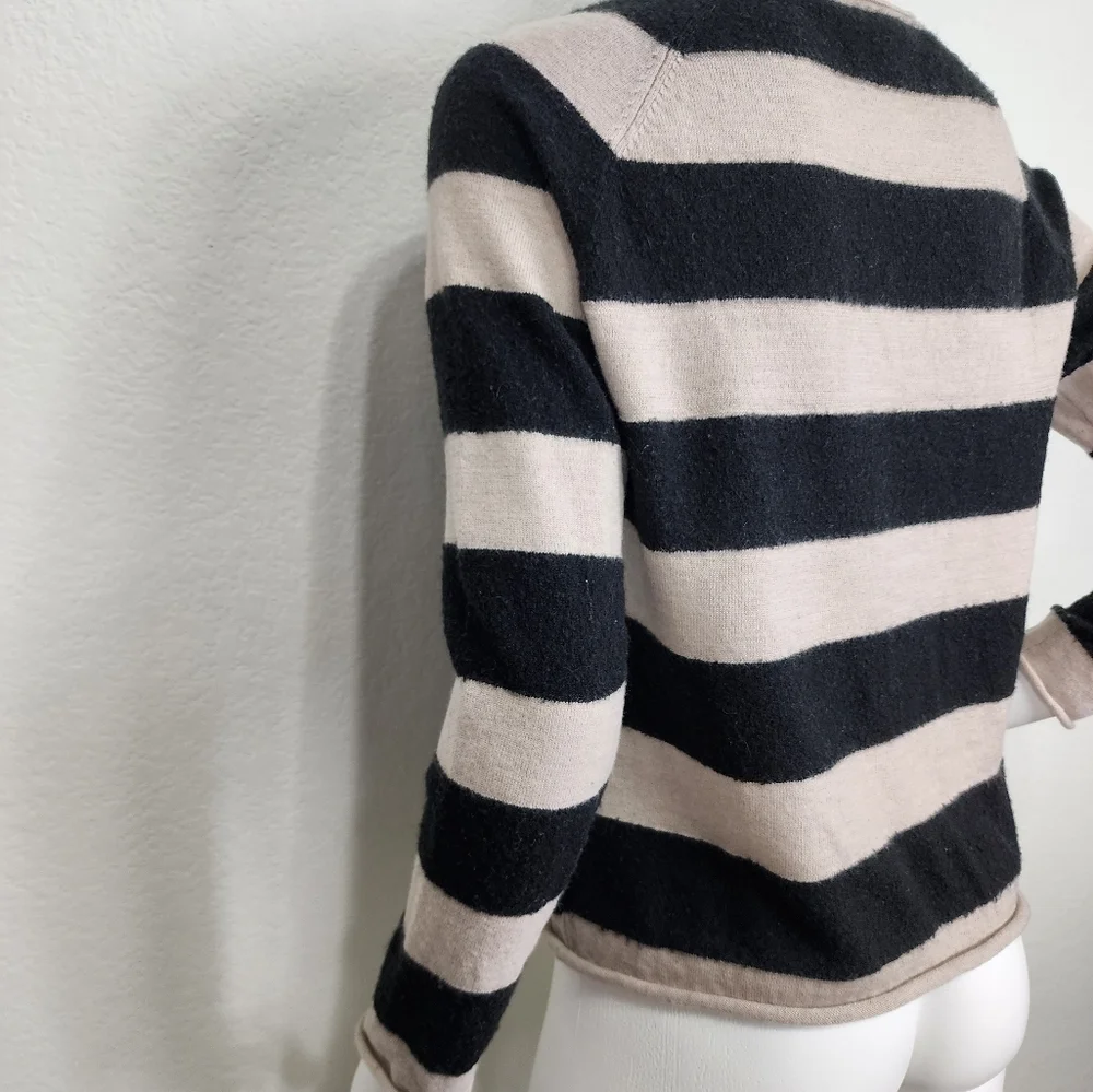 Tory Burch Striped Black Tan Long Sleeve Wool Sweater Size S
